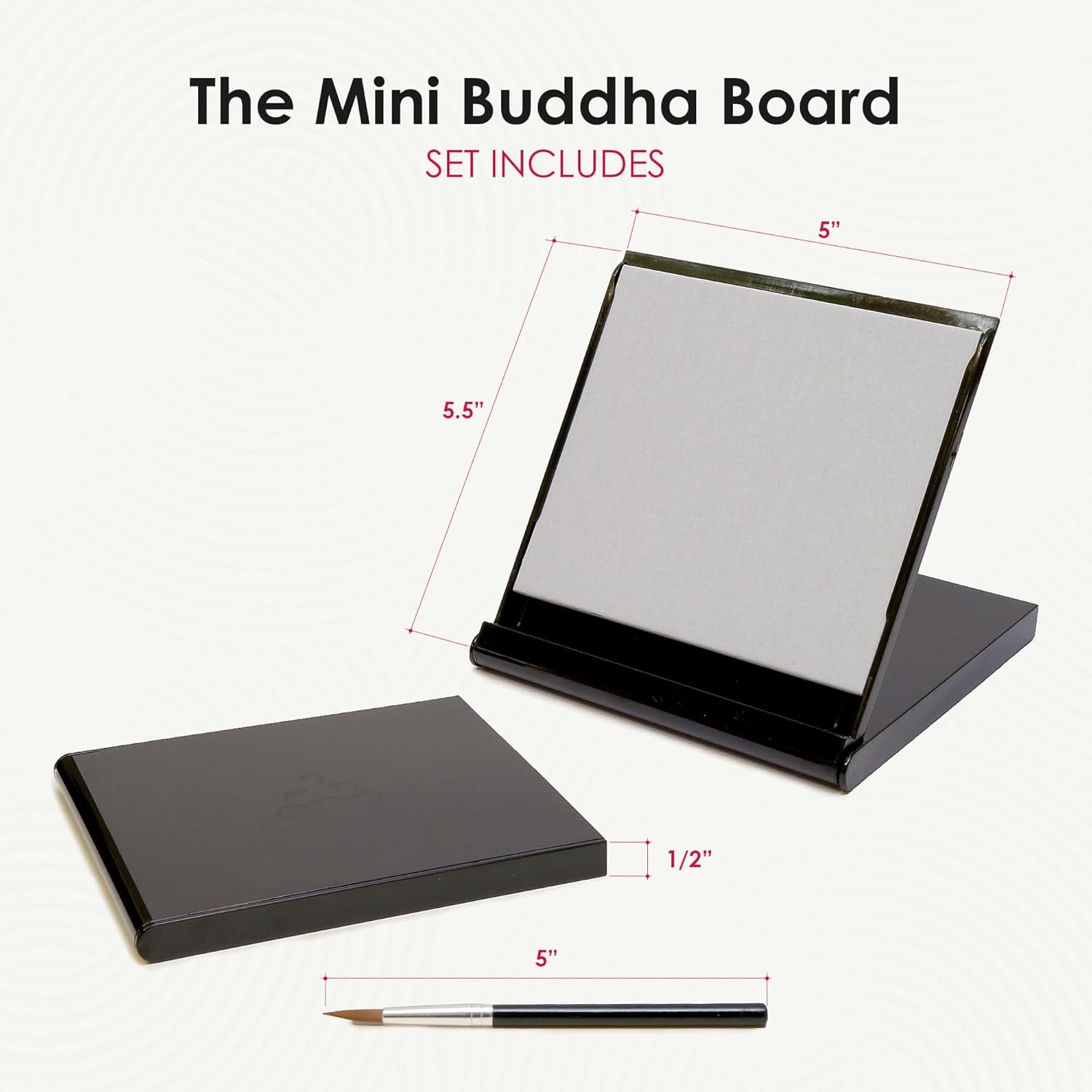 Mini Art Set: Water Drawing Writing Board w/ Mini Water Brush for Mindfulness & Meditation – Zen Based Drawing Board - Painting & Art Supplies – Ideal Relaxation Gifts (5” x 5”, Black)