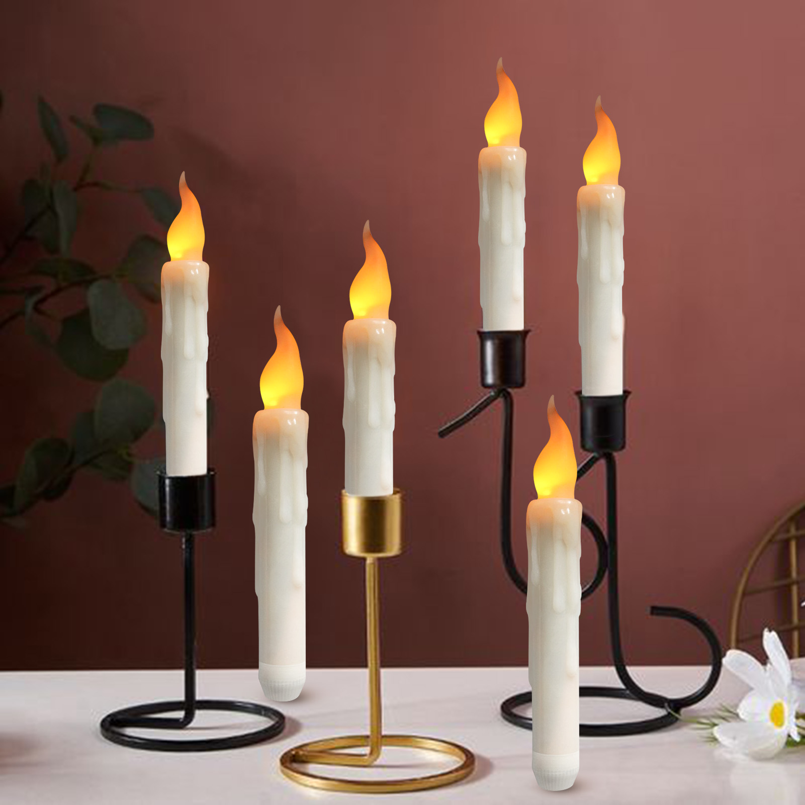Ivory Flameless Taper Candles 12 Pack, Battery Operated LED Candles, Taper Plastic Candles 3D Wick Lights Dropping Tear with Remote Control with Timer for Home Decor ,Halloween ,Christmas ,Wedding