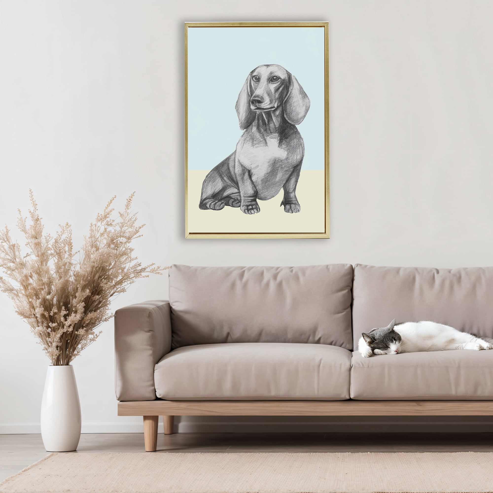 Stupell Industries Sitting Dachshund Sketch Gold Framed Floater Canvas Wall Art, design by Violeta Vollmer