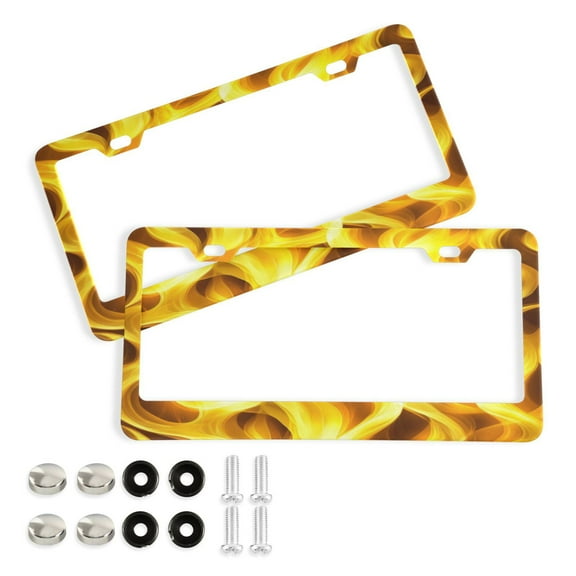 2-Pack Aluminum License Plate Frame with 2 Holes for GM License Plate Cover with Free Screws Flames Pattern