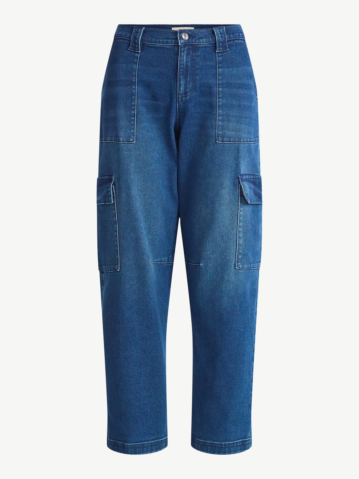 Sofia by Sofia Vergara Women's and Women's Plus Size Cargo Barrel Jeans, 26.5" Inseam, Sizes 0-26