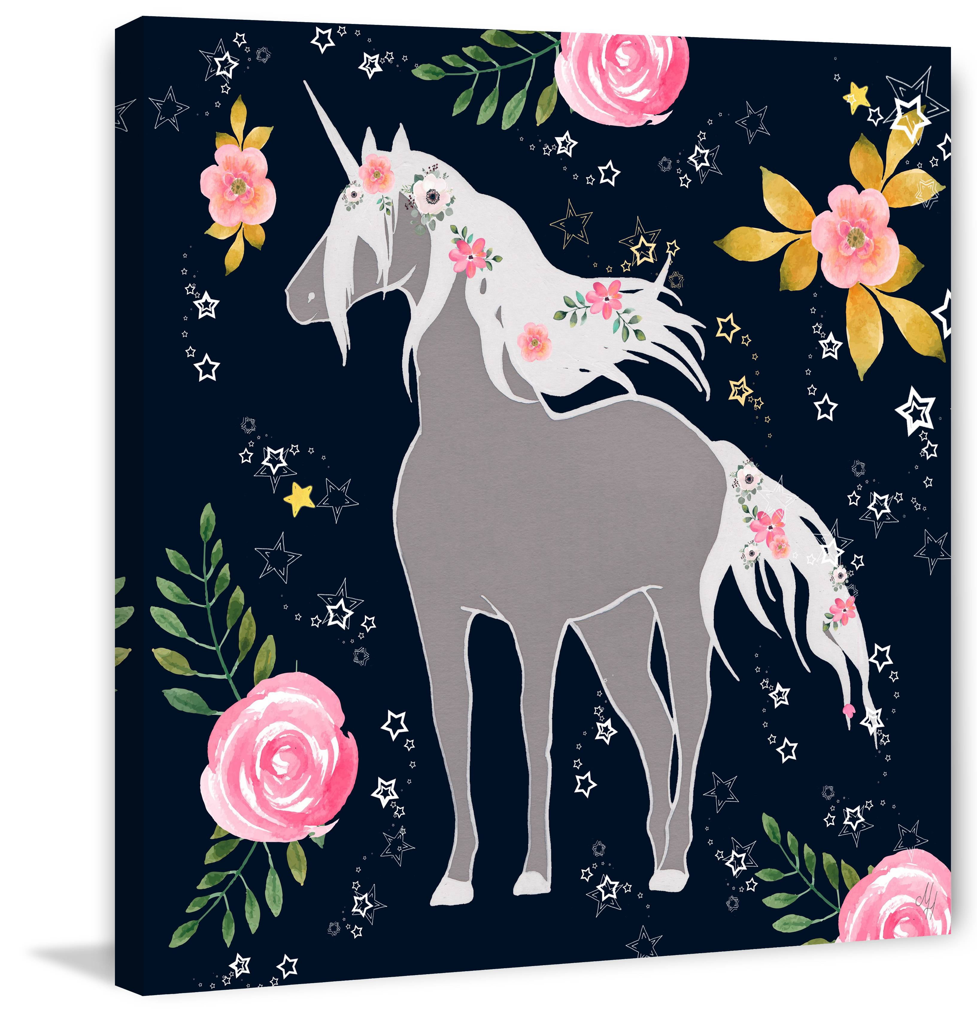 Marmont Hill Flower Garden Unicorn Canvas Wall Art