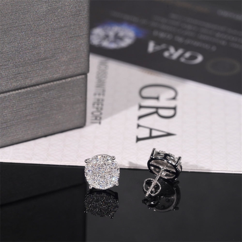 S925 sterling silver round full-set moissanite earrings classic earrings for men and women