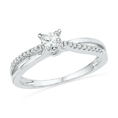 White Gold Crossover Ring - Size 7 - 10k White Gold Round Diamond Solitaire Crossover Promise Bridal Ring (1/4 Cttw)