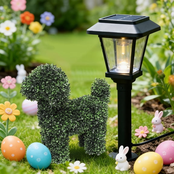 Artificial Topiary Tree, Artificial Green Boxwood Dog Shaped Decoration for Indoor Outdoor Front Porch, Easter Garden Decor