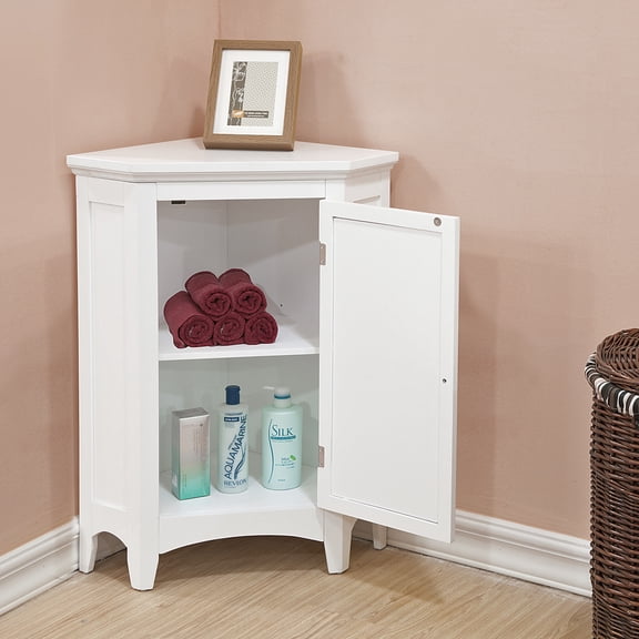 Teamson Home Glancy Freestanding Corner Floor Accent Cabinet with Faux Louvered Door, White