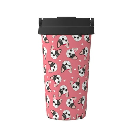 

Susaid French Bulldog Face Print Coffee Travel Mug Insulated Coffee Mug with Lid Leakproof Coffee Thermos Coffee Tumbler for Hot&Cold Drinks