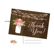 50 4x6 Rustic Floral Thank You Postcards Bulk, Modern Cute Flower Matte Blank Thank You Note Card Stationery For Wedding, Bridesmaid Bridal or Baby Shower, Teachers, Appreciation, Religious, Business