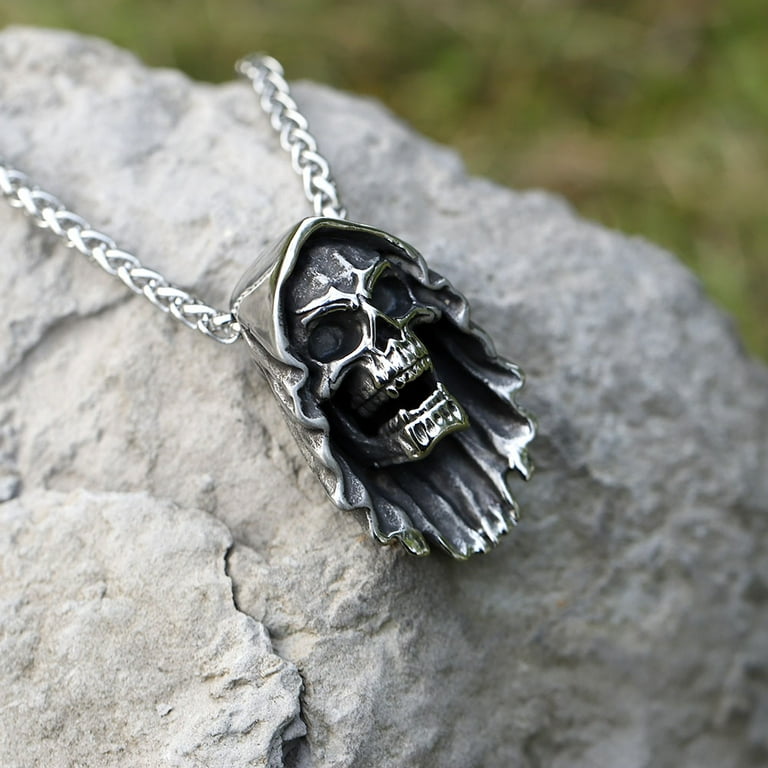 ZMY Home Skull Necklace Gothic Stainless Steel Jewelry Long Chain