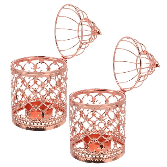 IDEANATEGRATE 2Ud Linternas Colgantes De Jaula Para Pájaros En Metal Rosa Dorado Con Soporte Para Vela Vintage