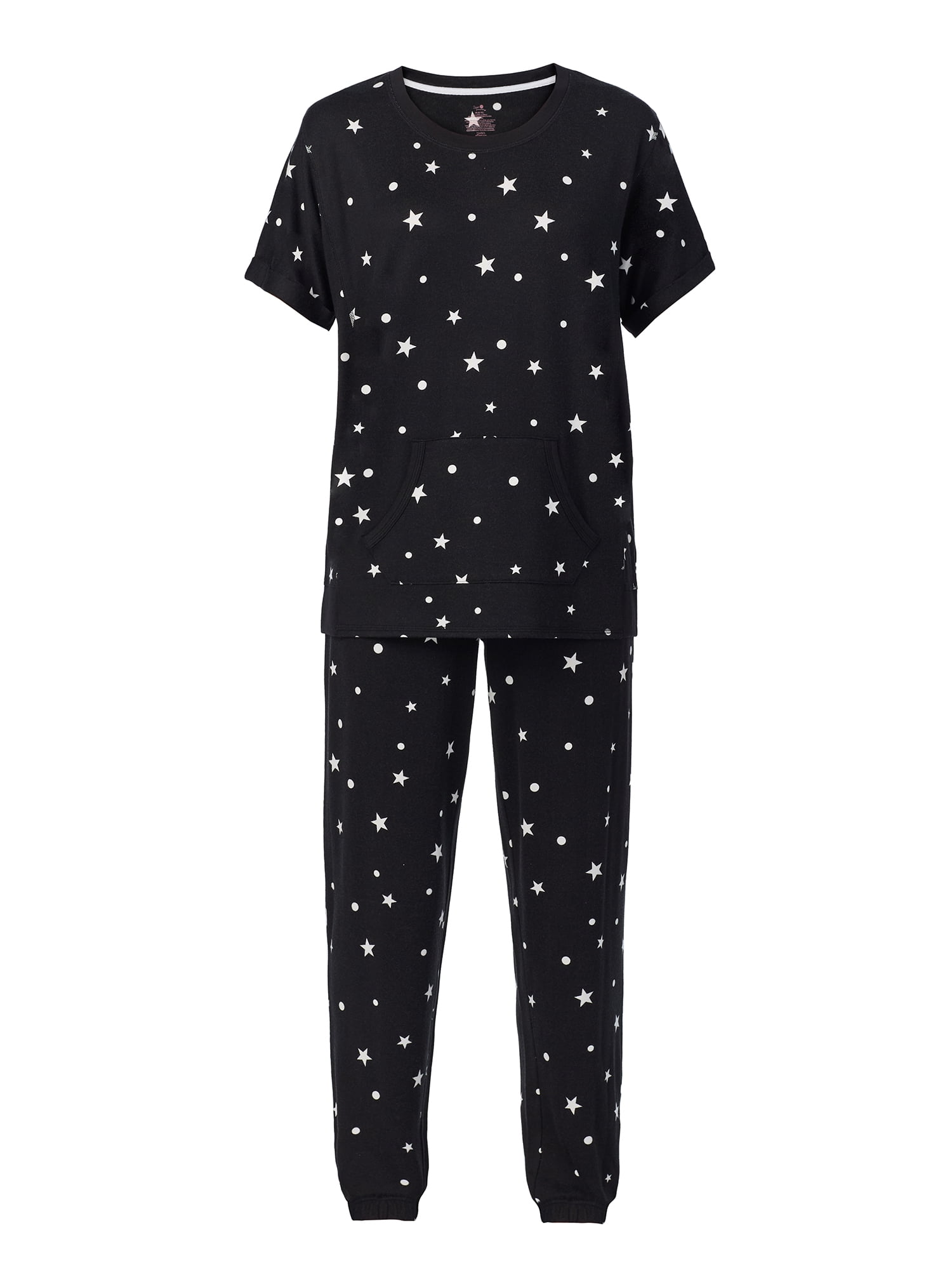 Secret Treasures Women's and Women's Plus Short Sleeve Top and Joggers with Makeup Bag, 3-Piece Knit PJ Set