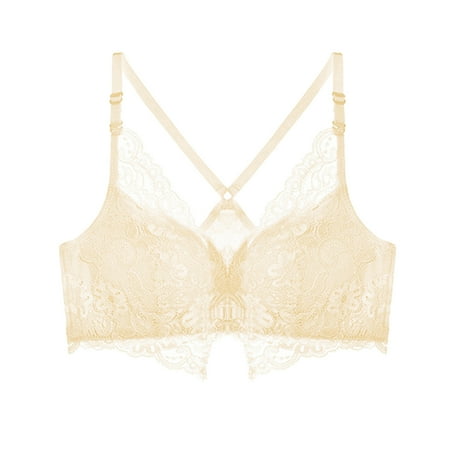 

HGWXX7 Plus Size Bra Women Lace Without Steel Ring Front Buckle Beautiful Back Cross Bra Underwear