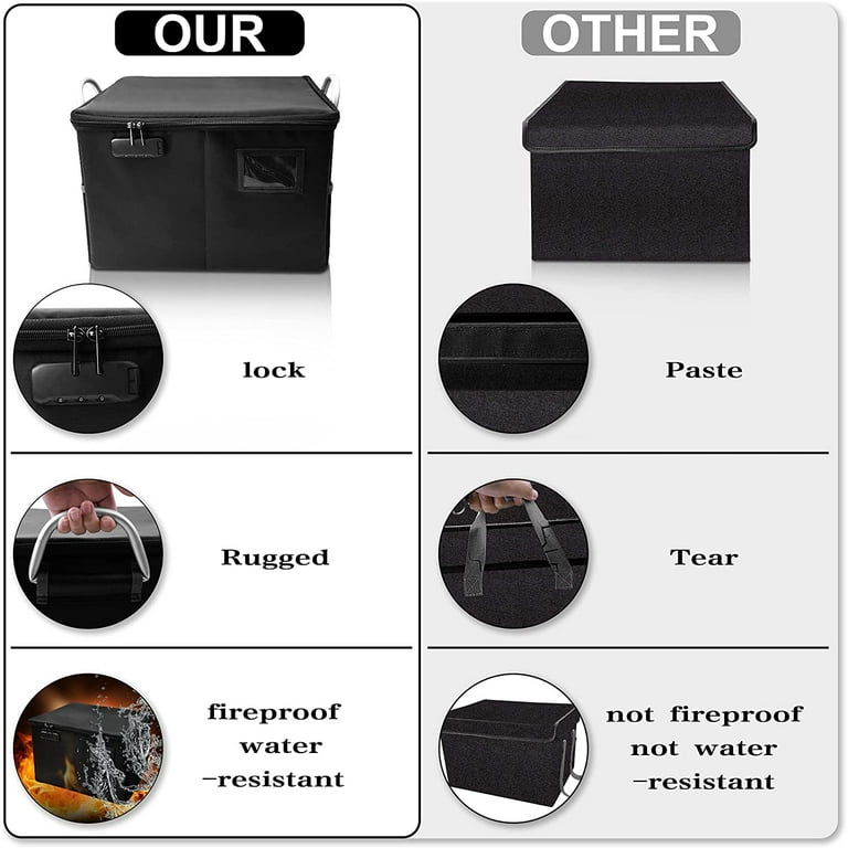 Fireproof Box With Lock File Organizer With Handle And Zipper Waterproof Fire Proof Collapsible Document Storage Filing Box For Hanging Letter Legal Documents Protect Important Documents Black Walmart Com