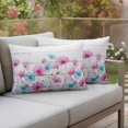thumbnail image 4 of Pink Blue Flowers Pillow Covers 2 Pack Watercolor Spring Gradient Blue Pink Floral Wooden Grain Pillowcase Waterproof Outdoor Throw Pillow Cover for Patio Balcony Rectangular Cushion 20”x12”, 4 of 9