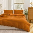 thumbnail image 6 of Move Over Burnt Orange Duvet Cover Set King Terracotta Bedding Sets Ball Fringe Pattern Washed Microfiber No Filling, 6 of 8