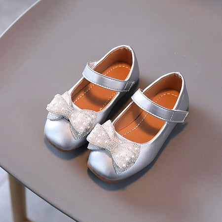 

LYCAQL Toddler Shoes Summer and Autumn Fashion Girls Casual Shoes Bow Pearls Flat Bottom Dress Shoes Hook Loop Rain Boots for Toddler Girls (Silver 12 Little Child)