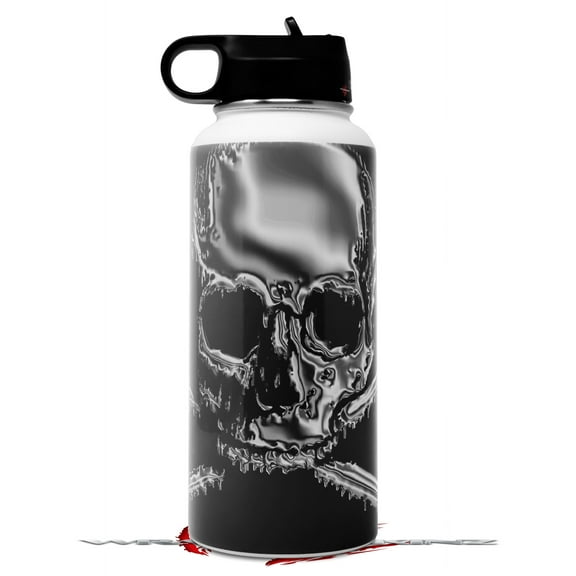Skin Wrap Decal compatible with Hydro Flask Wide Mouth Bottle 32oz Chrome Skull on Black (BOTTLE NOT INCLUDED)
