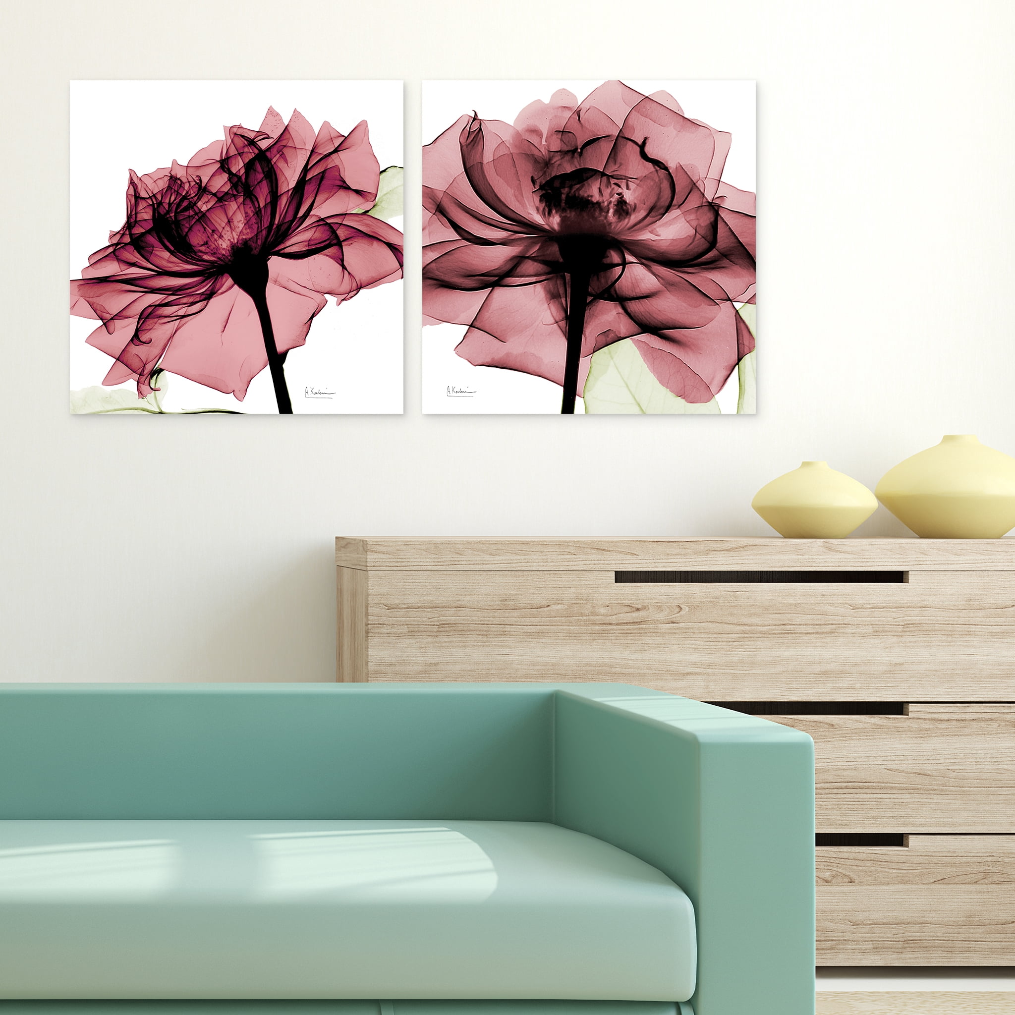 Empire Art Direct Chianti Rose I & II Frameless Free Floating Tempered Glass Panel Graphic Wall Art, 24" x 24" each, Ready to Hang