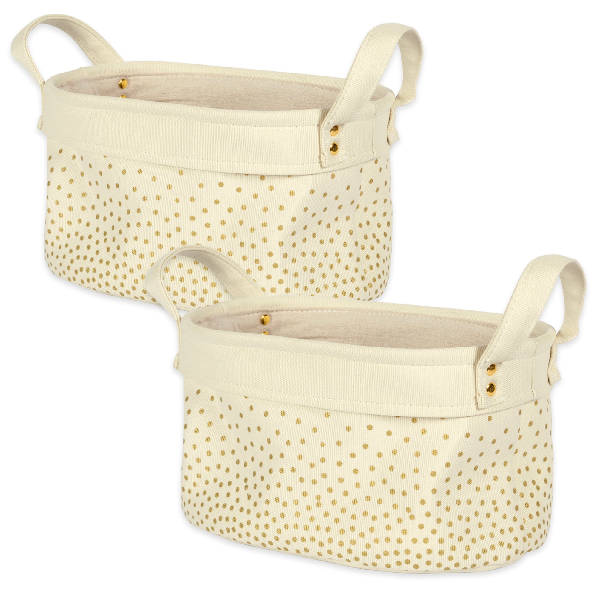DII Heavy Duty Canvas Laundry Basket, Beige and Gold, 2 Pack
