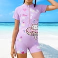 thumbnail image 2 of ZQUUVOU Girls Short Sleeve Rash Guard Cute Print Zipper Front Boyleg One Piece Swimsuit Athletic Surfing Swimwear Purple, 2 of 5