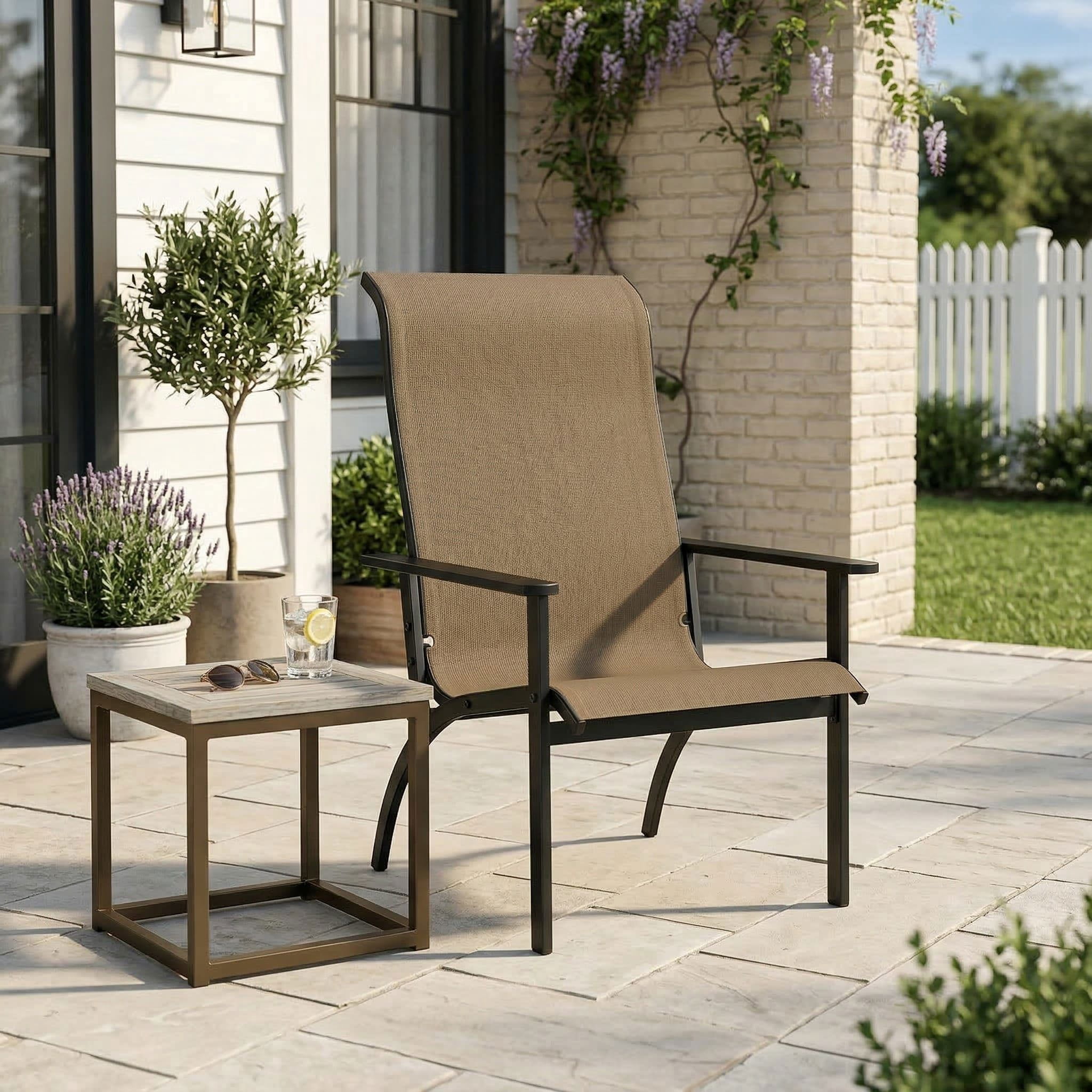 Resenkos Porch Seating for Patio, Garden, Yard, High Backrest Heavy Duty Metal Frame Outdoor Adirondack Chair, Brown