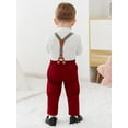 thumbnail image 5 of WESIDOM Baby Boy Clothes Toddler Formal Outfits Long Sleeve Romper Suspender Pants Bowtie Hat 0-18M, 5 of 17