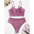 thumbnail image 2 of ZAFUL for Women Swimsuit or Bikini Set Ribbed V-wired Tankini Swimwear Light Pink L, 2 of 6