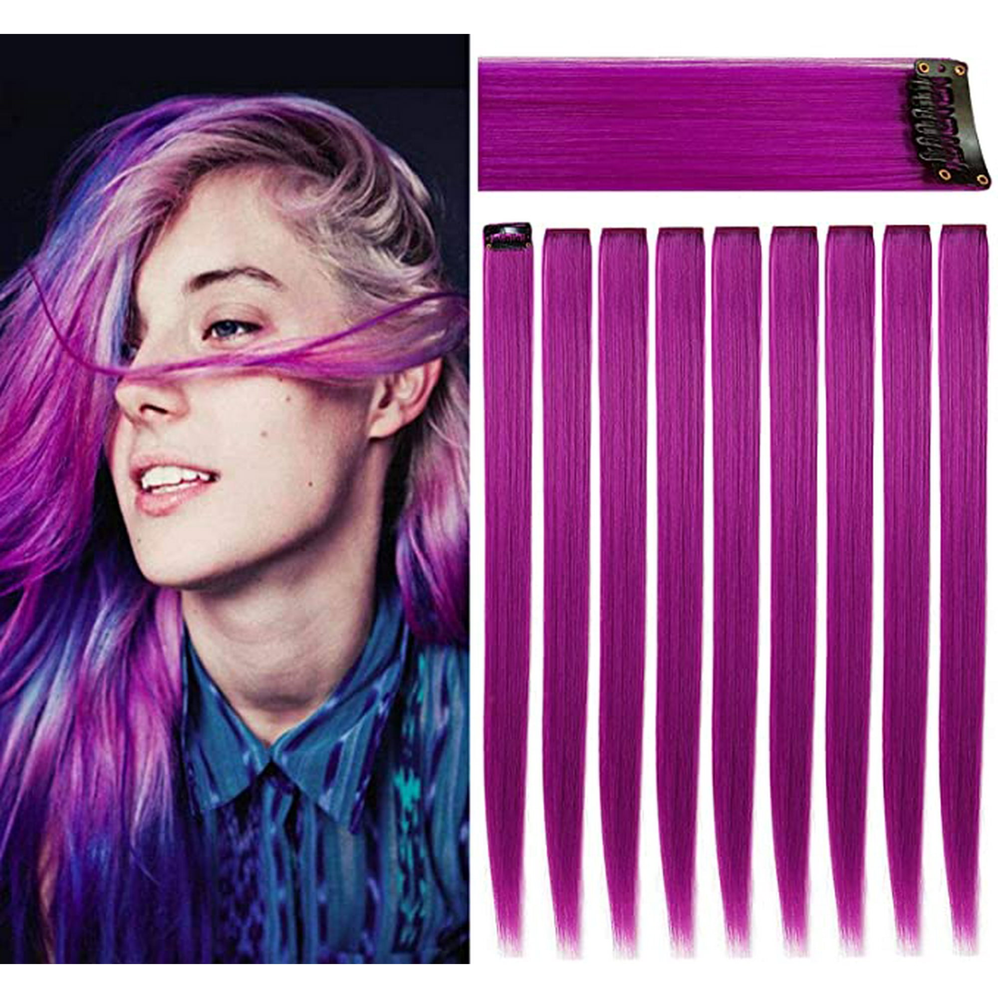 9PCS 21 Colored Clip in Hair Extensions Purple Hair Extensions for Kids Girls Clip in Purple Hair Clips Hair Extensions for Kids Party Highlights Purple hair Purple Walmart