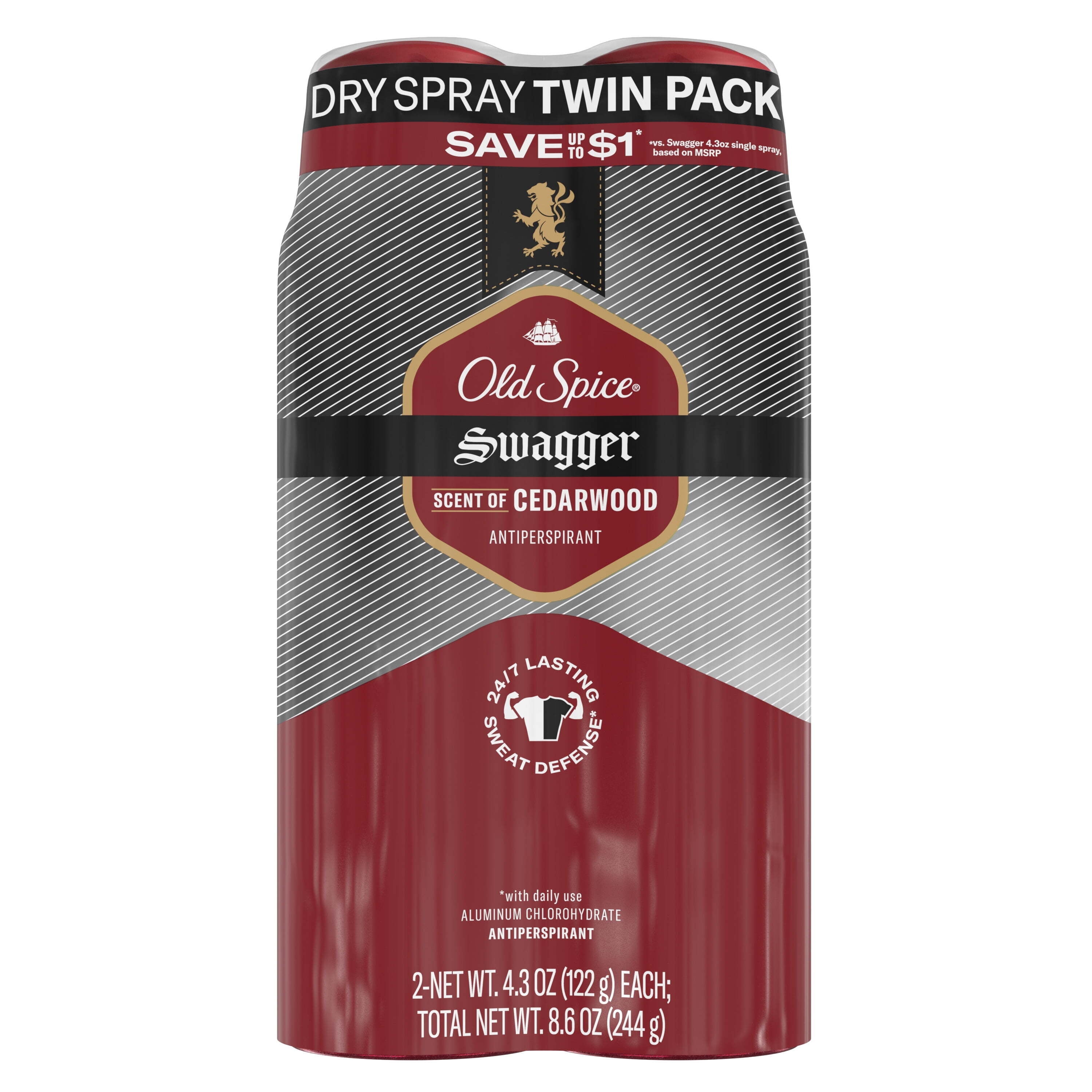 (6 pack) Old Spice Men's Antiperspirant Deodorant, Invisible Dry Spray, Swagger, 4.3oz (2 Pack)