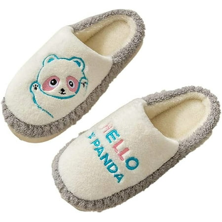 

PIKADINGNIS Women Men Cute Panda Animal Fluffy Fur House Shoes Memory Foam Warm Soft Anti-skip Slippers Indoor