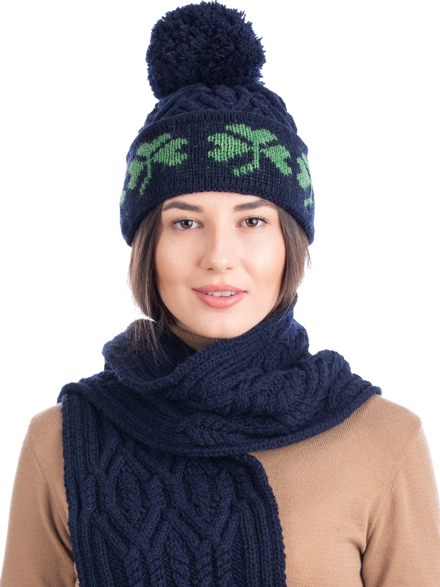 kvælende erindringer tæppe SAOL Aran Irish Shamrock Pom Pom Hat 100% Premium Merino Wool Warm Women`s  Knitted Cap from Ireland - Walmart.com