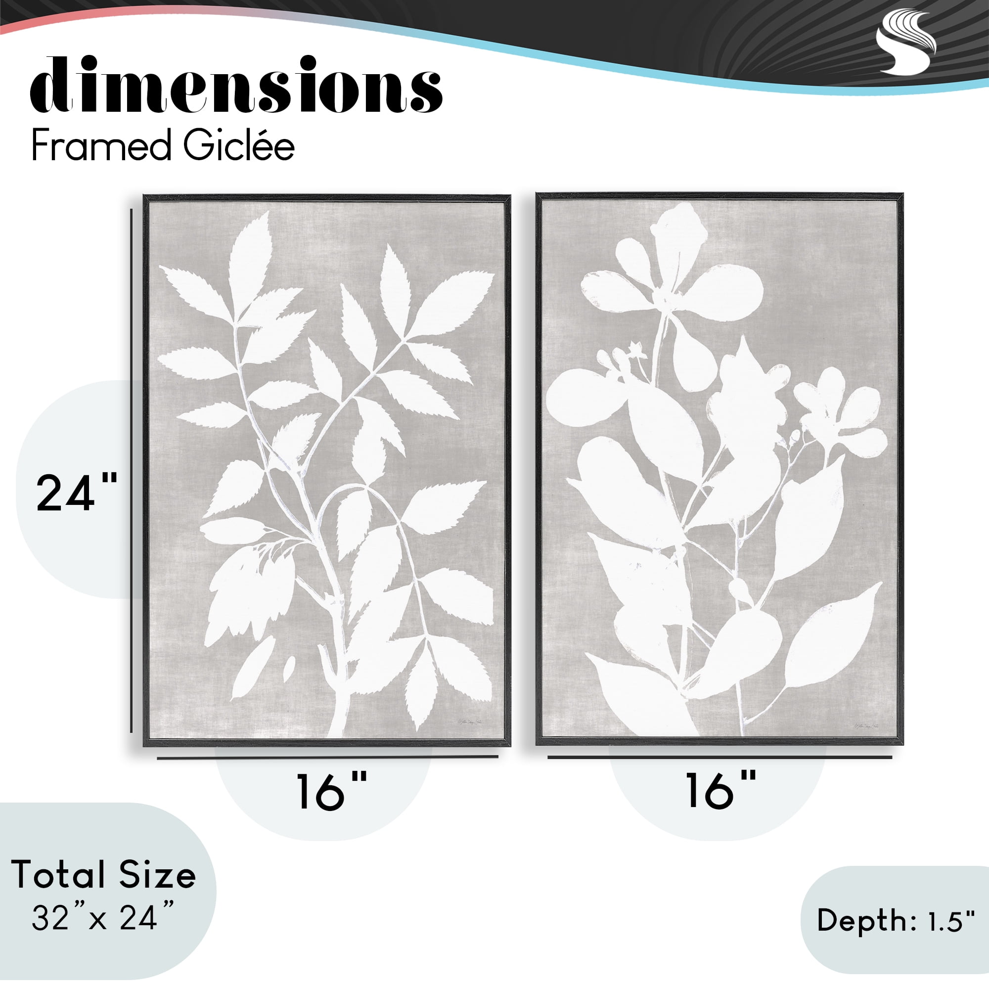Stupell Industries Grey Foliage Impression 2 Piece Black Framed Giclee Art Set, design by Stellar Design Studio