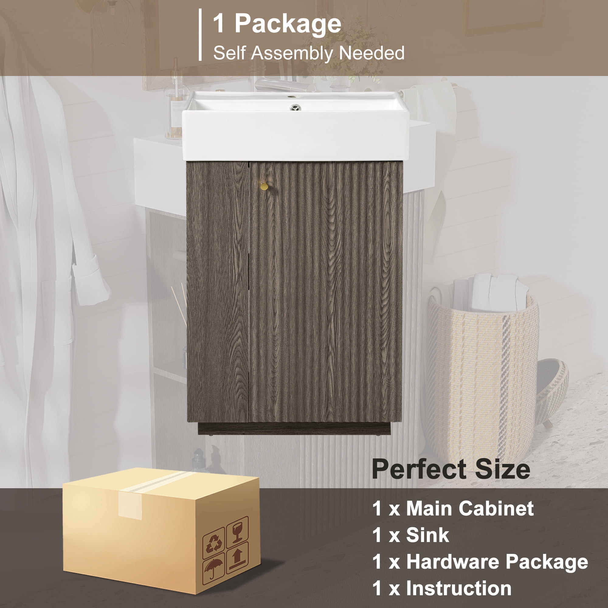 MODERNLUXE 21.6 Inch Bathroom Vanity with Ceramic Sink, Undermount Vanity Sink Cabinet with Soft Closing Door,Free Standing Bathroom Storage Cabinet with Right Door Open for Small Space,Dark Grey