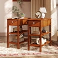 thumbnail image 2 of Gymax 2 PCS Narrow End Tables w/Drawer Shelves & Rubber Wood Legs Sofa Side Table, 2 of 10