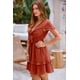 thumbnail image 4 of Vestido PRETTYGARDEN Cuello en V Manga Corta Moño Rojo Óxido S, 4 of 8