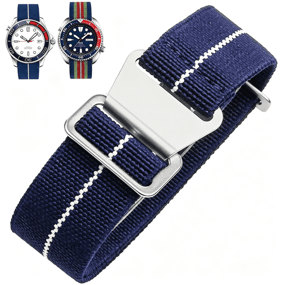 DESIGNICE Elastic Nylon Watch Band French Troops Paratrooper Military Parachute Style 18Mm 20Mm 22Mm Hook-And-Loop Premium Striped Fabric Nylon Replacement Watch Strap for Men Women