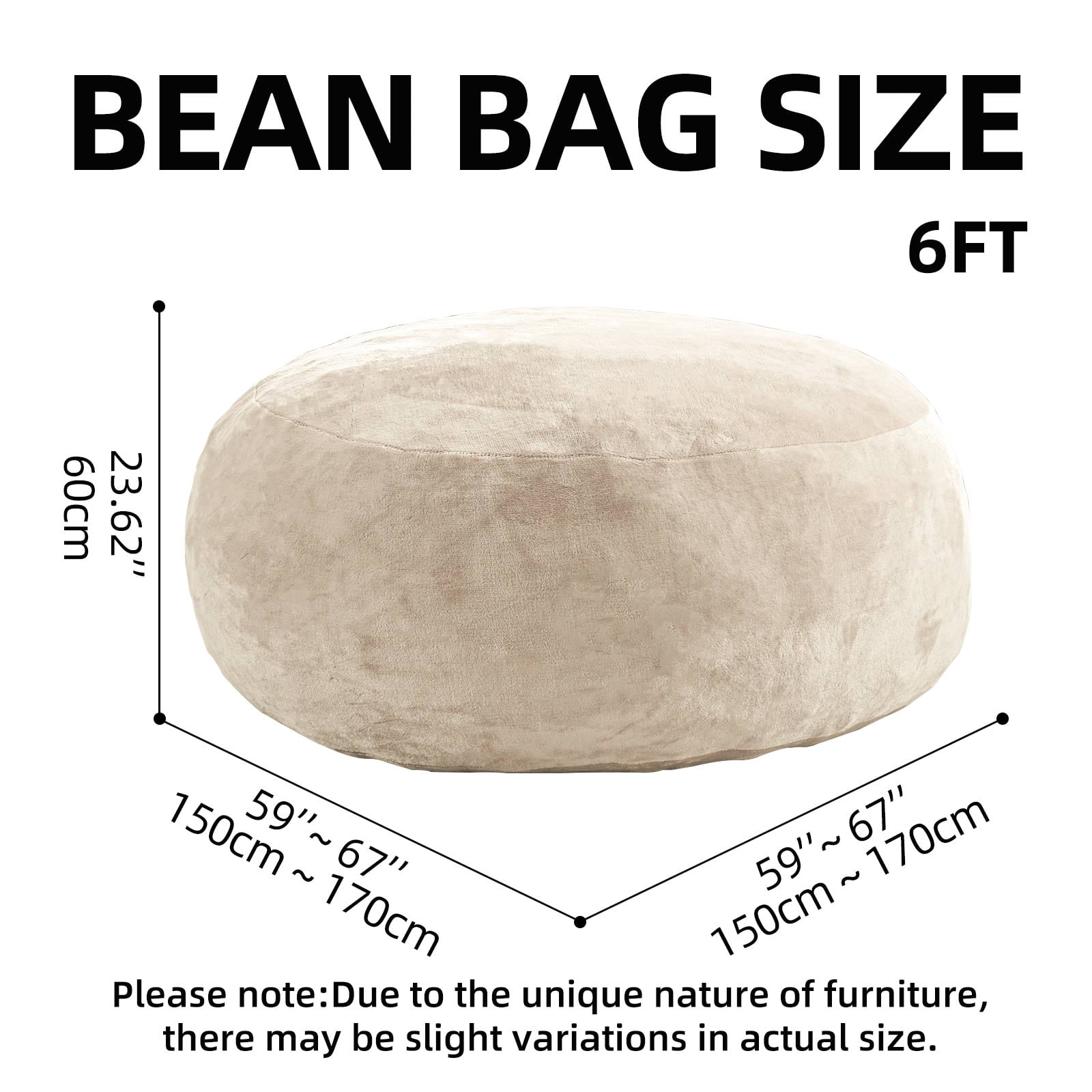 6FT Large Bean Bag Chair, Memory Foam Sofa with Washable Suede Cover, Reinforced Zipper for Adults Kids Living Room Bedroom