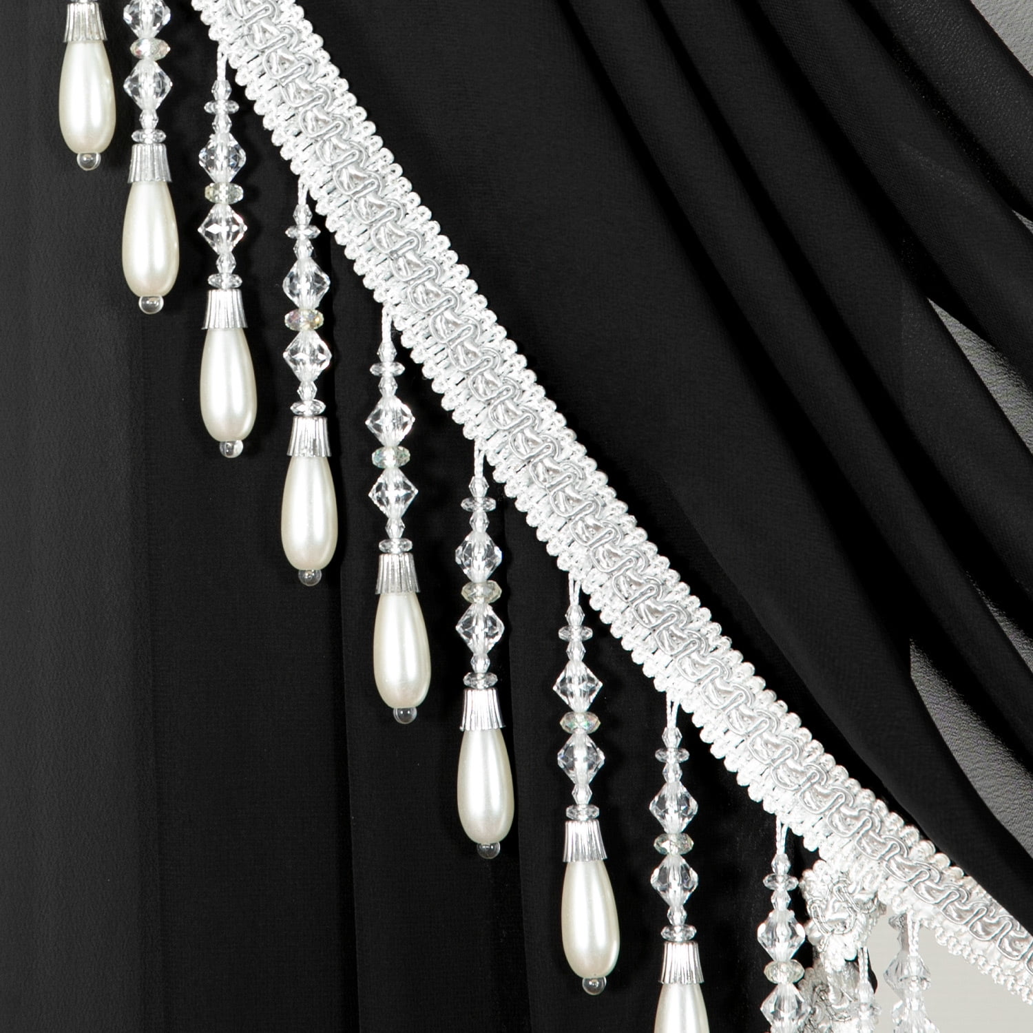 VOGOL Extra Wide Sheer Curtains Valance, 79 inches Wide European Style Breathable Silky Waterfall Valances for Bedroom Bathroom Nursery, Rod Pocket Swag Valance with Tassels, 1 Panel, Black