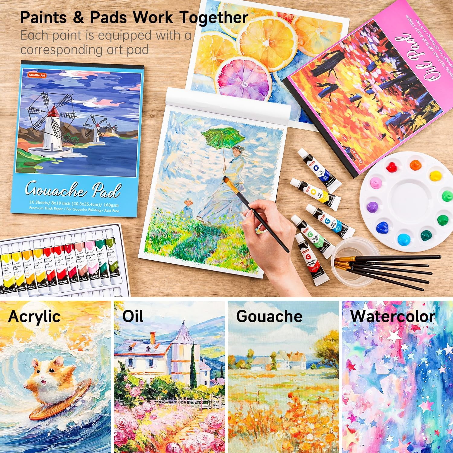 Shuttle Art 168 Pcs Artist Painting Set, Deluxe Art Set with Paint, Wooden Easel, Canvas, Paper Pads, Brushes and Other Art Supplies, Complete Painting Kit for Adults and Artists