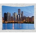 thumbnail image 1 of Chicago Skyline Tapestry, Sunset in Big City with Dramatic Sky Skyscrapers Evening by Lake, Wall Hanging for Bedroom Living Room Dorm Decor, 80W X 60L Inches, Blue Orange Taupe, by Ambesonne, 1 of 2