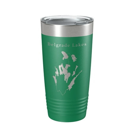 

Belgrade Lakes Map Tumbler Travel Mug Insulated Laser Engraved Coffee Cup Maine 20 oz Green