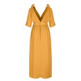 thumbnail image 3 of Womens Dresses Women's Off The Shoulder Short Sleeve Lace Up-neck Bohemian Fashion Solid Color High Waist And Ankle Dress Summer Dresses for Women Yellow S, 3 of 5
