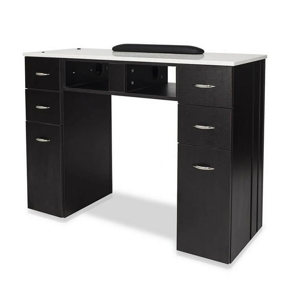 J&A Manicure Table Nail Station for Beauty Salon Furniture & Equipment, Granite Top & 2UV Hole, Brown/White