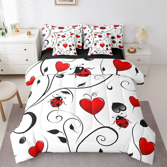 Erosebridal Literie Coccinelle pour Filles Format Simple, Ensemble de Housse de Couette Branches et Feuilles Abstraites, Réversible 7 Pcs