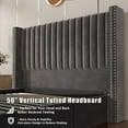 thumbnail image 3 of VanAcc Lift up Storage Bed Frame Queen Size, Upholstered Platform Bed Velvet with Channel Tufted Wingback Headboard, No Box Spring Needed, Gray, 3 of 7