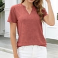 thumbnail image 5 of KIHOUT Women's Casual Notched V-Neck Short Sleeve T-Shirt Relaxed Fit Cotton-Like Everyday Summer Top, 5 of 8