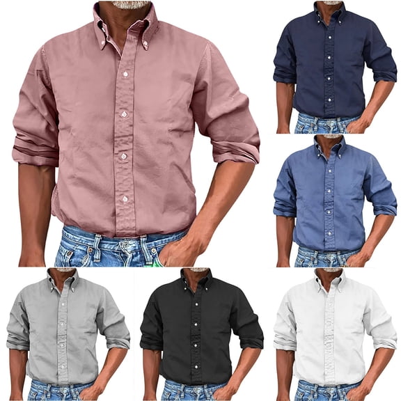 Miluxas Men’s Oxford Shirt Long Sleeve Button Down Shirt Regular Fit Casual Button Down Shirt with Pocket White