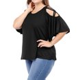 thumbnail image 6 of DARING DIVA Women's Plus Cold Shoulder Bell Casual Sleeve Top 4X Black, 6 of 8