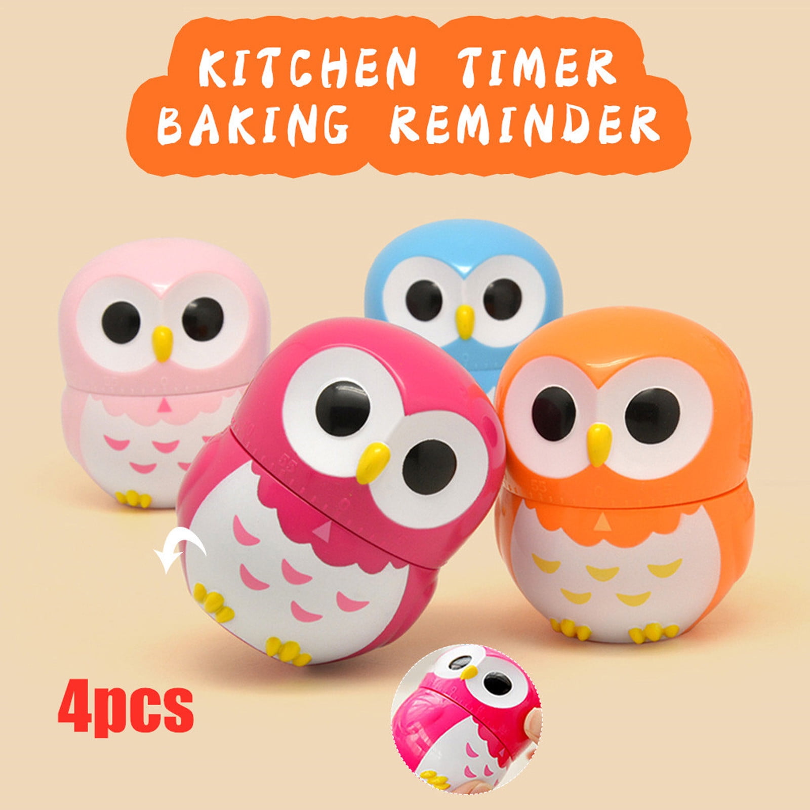 60 Minute Kitchen Timer Alarm Mechanical Owl Shaped Timer Clock Counting Tools 