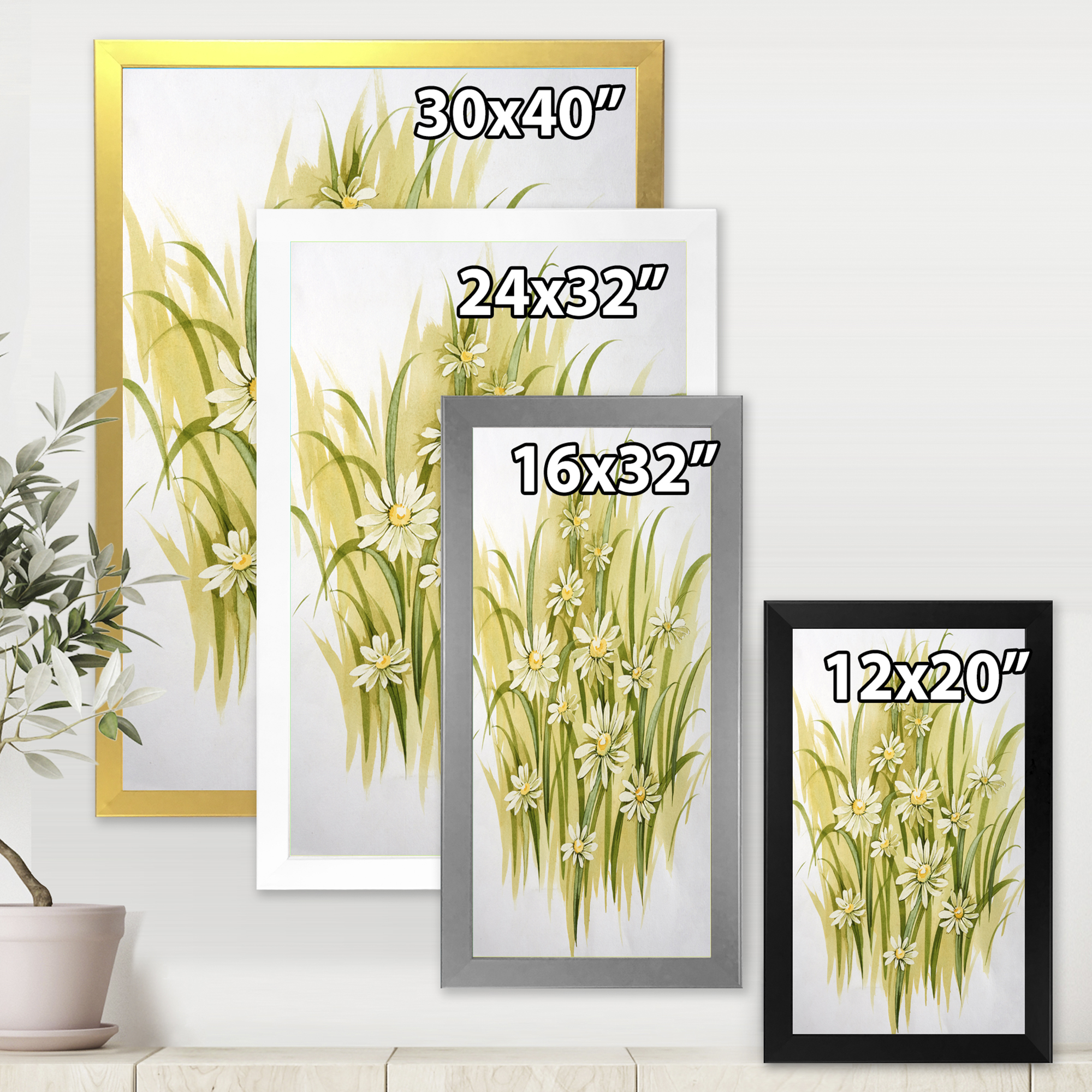 Designart 'Abstract White Meadow Flowers' Traditional Framed Art Print